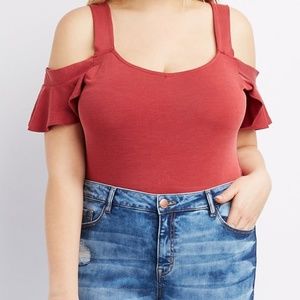 Charlotte Russe ribbed cold shoulder bodysuit